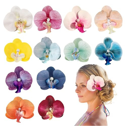 12 Pcs Orchid Hair Clip, Orchid Flower Clips, Butterfly Pearl Orchids Clips Accessories, Summer Pearl Butterfly Artificial Flowers Hawaiian Flower Hair Clip for Women and Girls | Amazon (US)