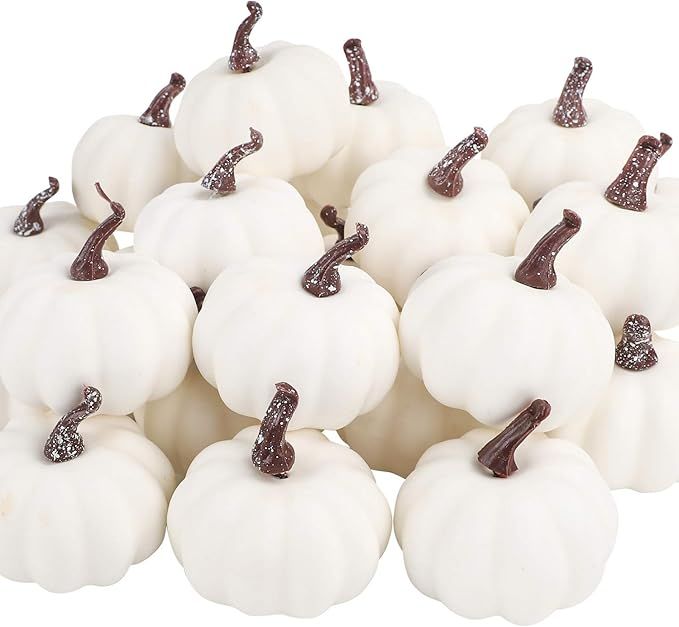 FUNARTY 24pcs White Mini Pumpkins Artificial Small Pumpkins for Halloween, Autumn Thanksgiving In... | Amazon (US)