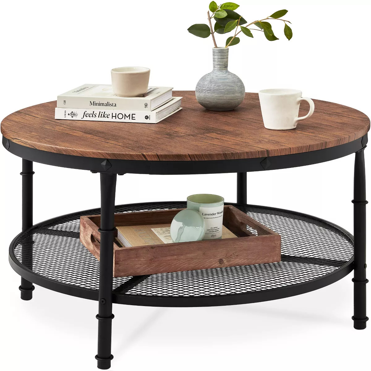 Best Choice Products 2-Tier Round Coffee Table, Rustic Accent Table w/ Wooden Tabletop, Padded Fe... | Target