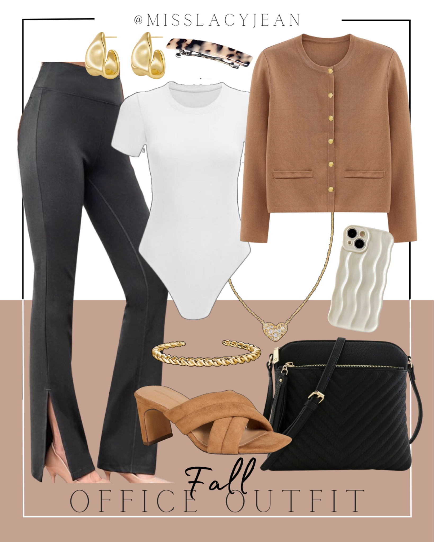 Amazon office outfit includes black pants, bodysuit, cardigan sweater, handbag, heels, phone case, gold jewelry.

Office outfit, looks for less, Amazon finds, Amazon outfit 

#LTKFindsUnder50 #LTKStyleTip #LTKItBag