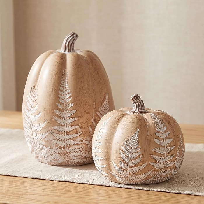Fall Pumpkins for Decorating, Brown Resin Pumpkin Decor with Leaves Pattern | Amazon (US)