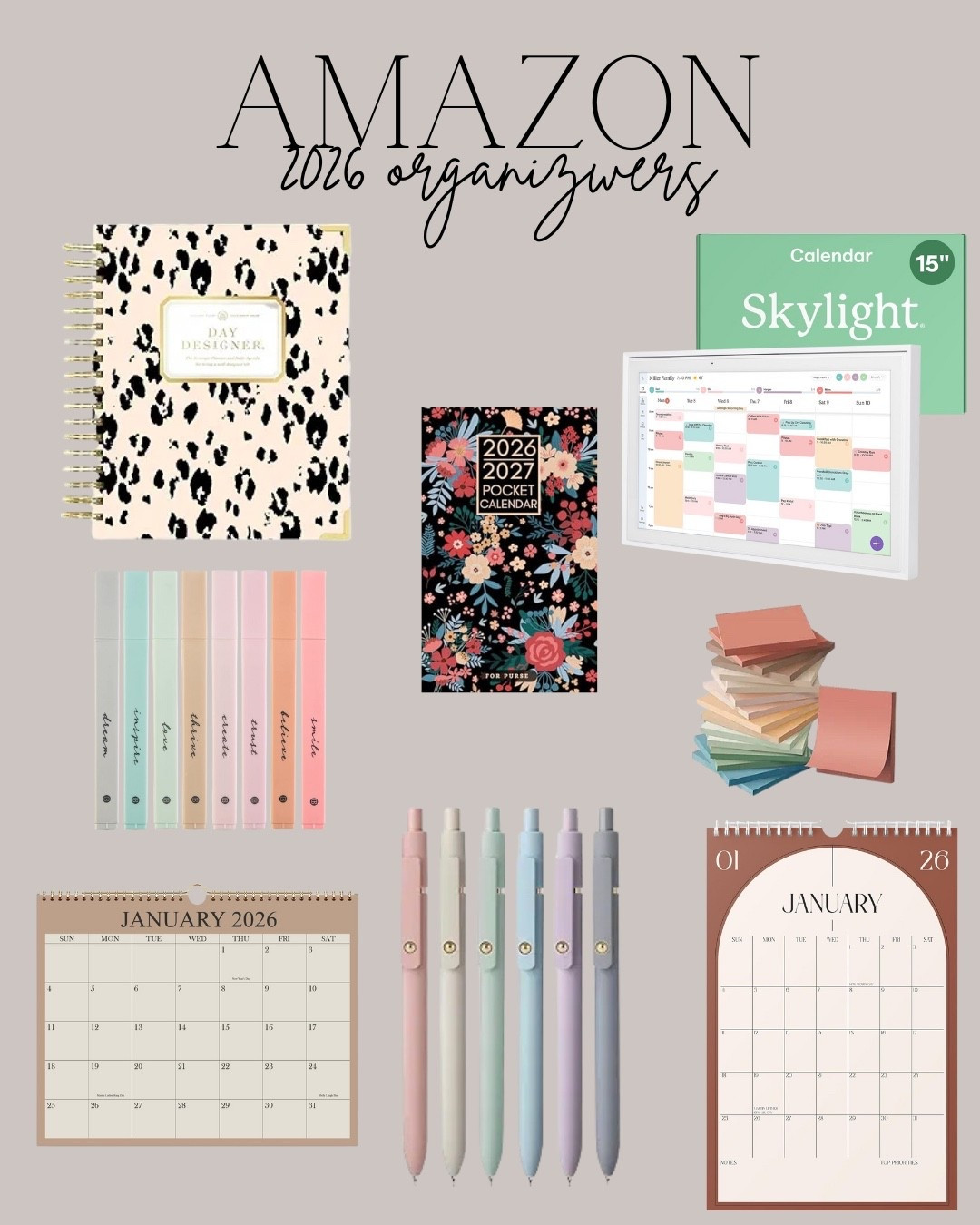 2026 organization essentials 

Planner 
Calendar 
Notepad 
Notebook 
Skylight 
Pens 
Highlighter 
Pocket book 

#LTKmomlife #LTKFindsUnder50 #LTKHome