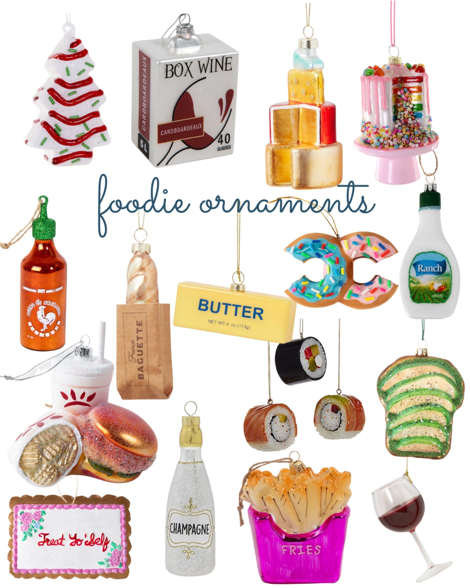 Foodie ornaments, fun ornaments, white elephant, ornament exchange, gift ideas, Christmas gift, Christmas, wine, hostess gift 

#LTKHoliday #LTKunder50 #LTKhome