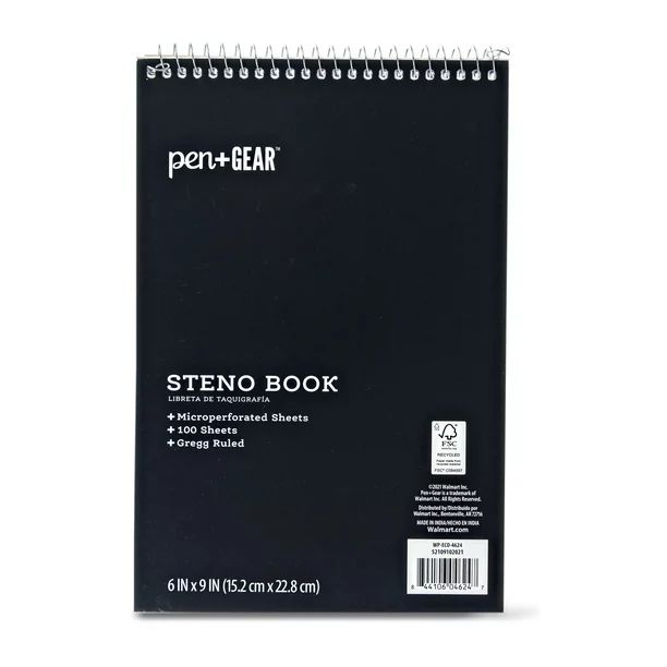 Pen+Gear Spiral Steno Pad, Gregg Ruled, 100 Sheets | Walmart (US)