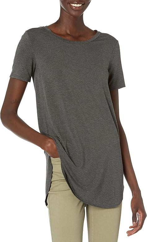 Amazon.com: Daily Ritual Women's Jersey Short-Sleeve Open Crewneck Tunic, Charcoal Heather, Mediu... | Amazon (US)
