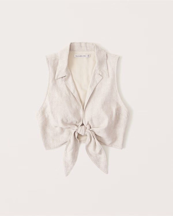 Tie-Front Linen-Blend Top | Abercrombie & Fitch (US)