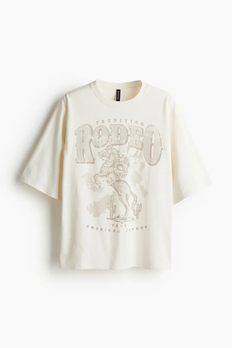 Oversized T-shirt - Cream/Rodeo - Ladies | H&M US | H&M (US + CA)