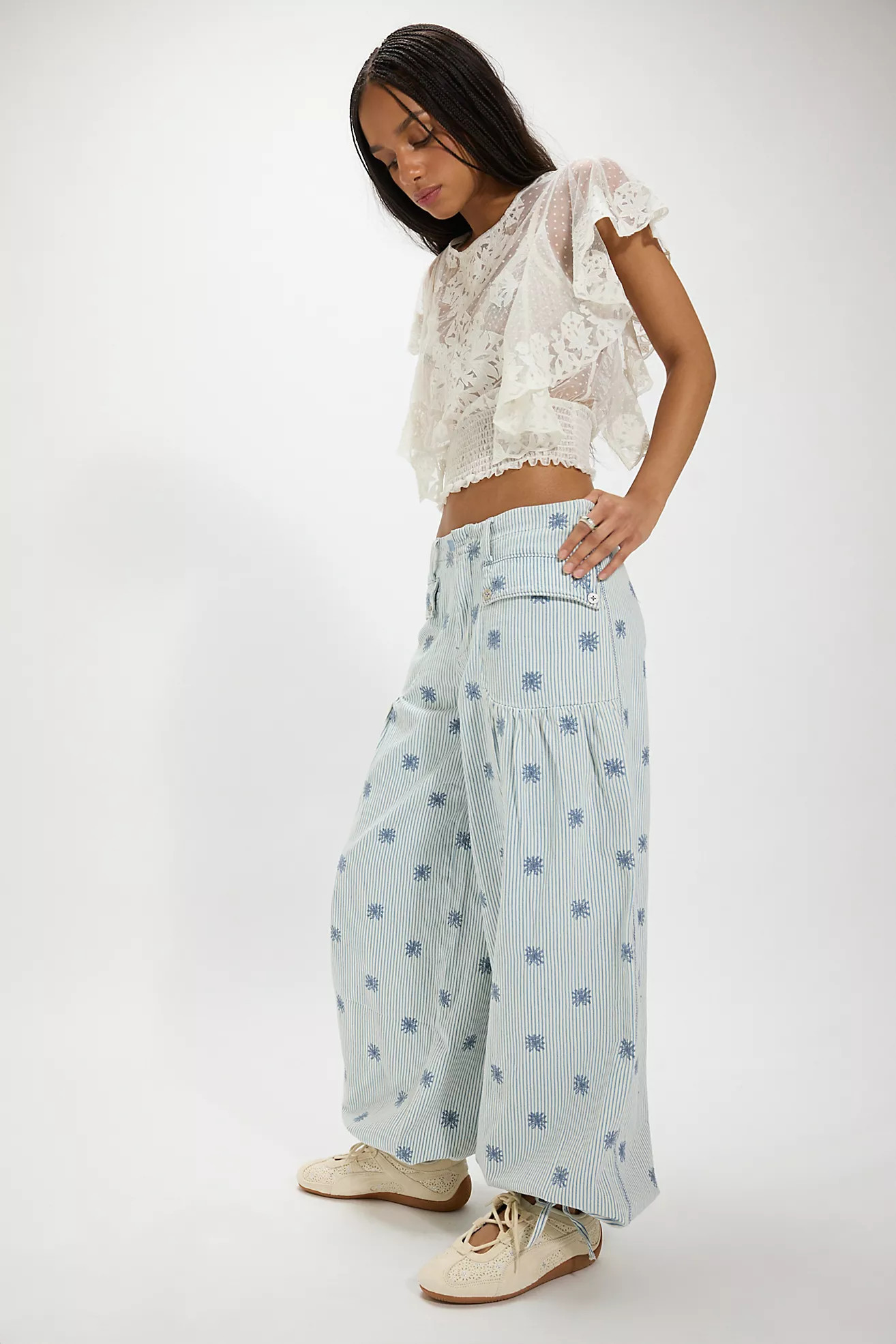 We The Free Lotus Embroidered Railroad Balloon Jeans | Free People (UK)