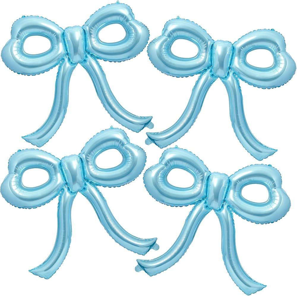 4 Pcs Blue Bow Balloons Bow Birthday Party Decorations for Girl Women Bow Decor Blue Birthday Dec... | Amazon (US)