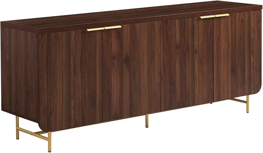 Walker Edison Lowen Contemporary Fluted-Door Sideboard, 69 Inch, Gold/Dark Walnut | Amazon (US)