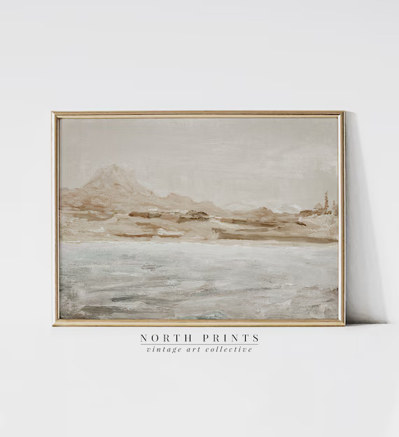Muted Tonal Coastal Landscape Painting  Antique Beige Wall - Etsy UK | Etsy (UK)