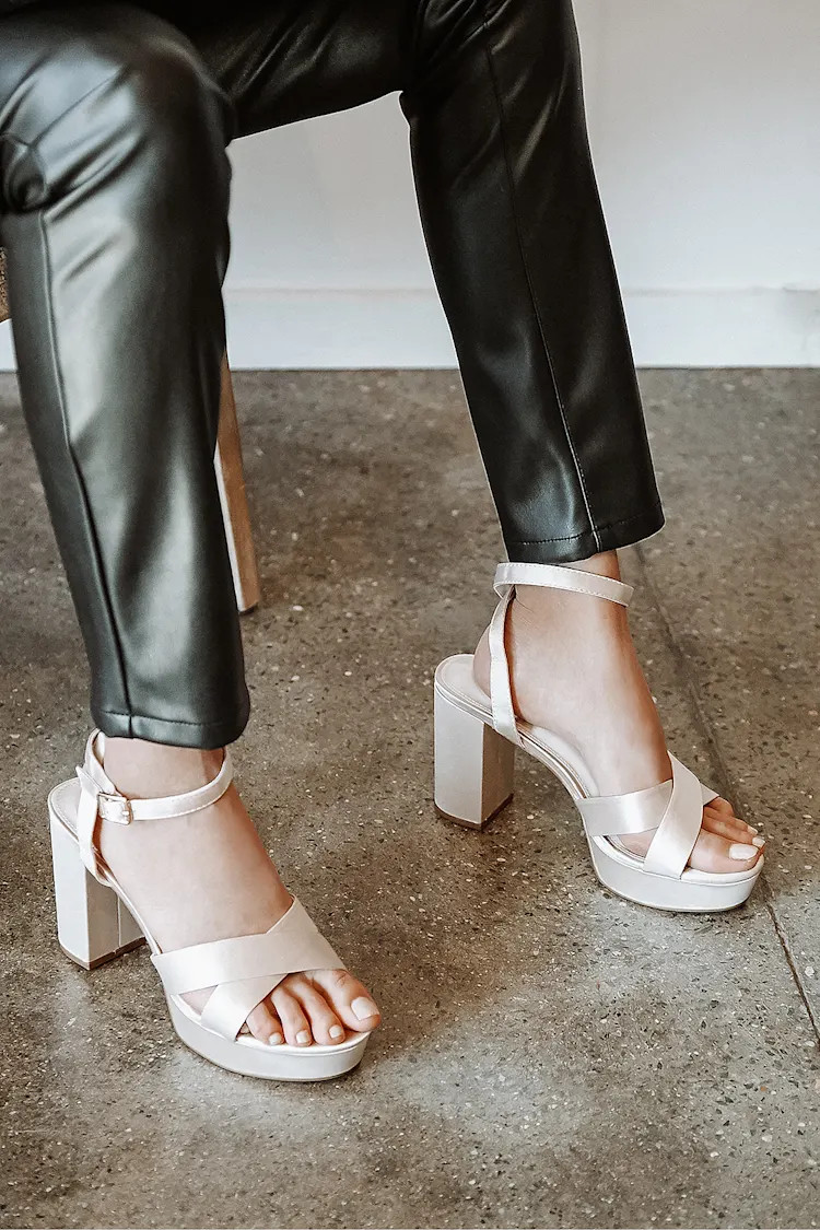 Selah Ivory Satin Ankle Strap Heels | Lulus (US)