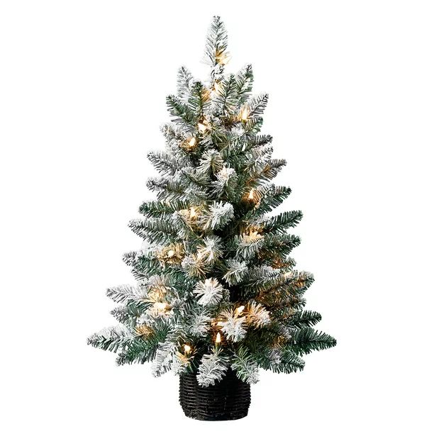Holiday Time Pre-Lit 35 Clear Incandescent Lights Cooper Flocked Spruce Artificial Christmas Tree... | Walmart (US)