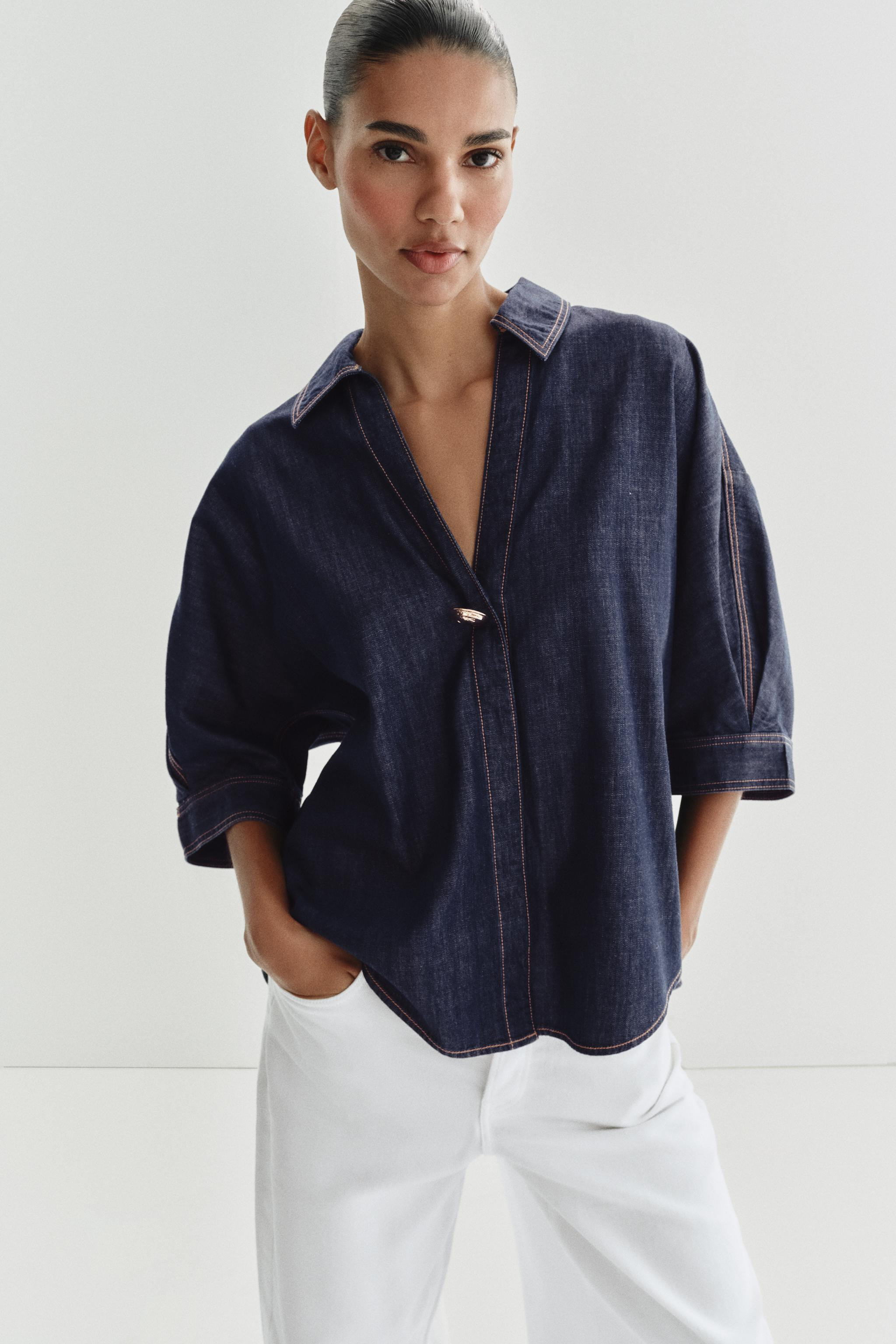 Z1975 GOLD APPLIQUÉ DENIM SHIRT | Zara US