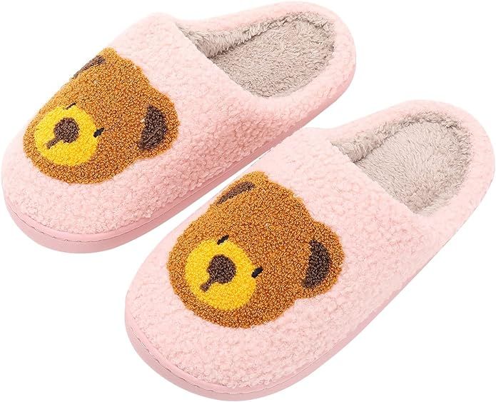 Teddy Bear Slippers for Women/Men/Kids Smiley Face House Slippers Warm Cozy Plush Slip-On Slipper... | Amazon (US)