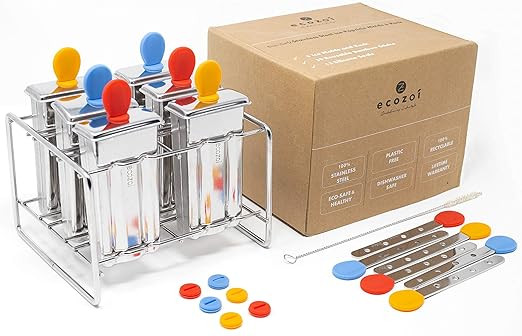 Ecozoi Stainless Steel Popsicle Molds, 6 Ice Popsicle Makers, 6 Stainless Steel Sticks, 12 Silico... | Amazon (US)