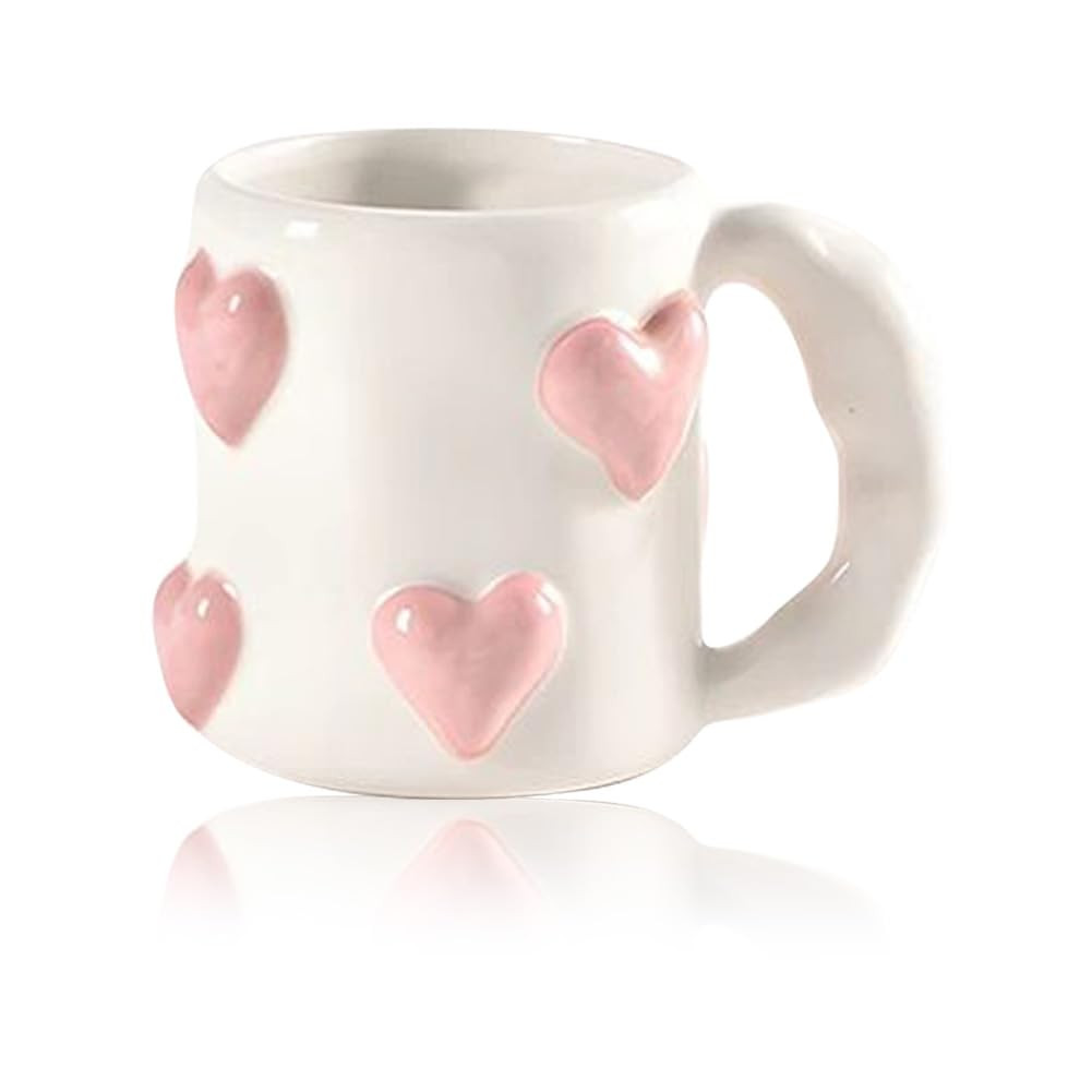 3D Heart Coffee Mug Pink Love Ceramic Cup 17oz Valentine's Day Couple Mug Cute Handmade Relief Mu... | Amazon (US)