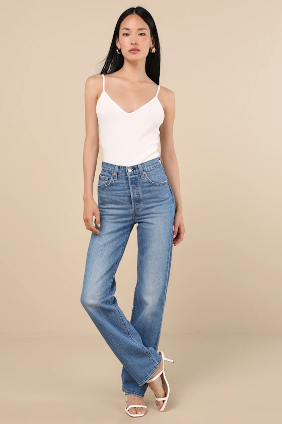 Ribcage Medium Wash Straight Leg High-Rise Denim Jeans | Lulus