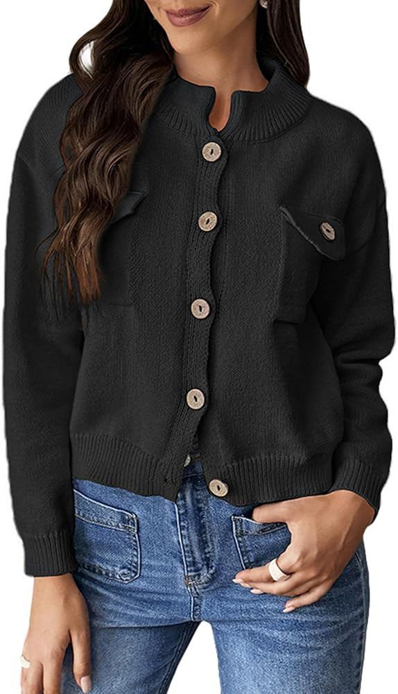 Angashion Women Knit Cardigan Sweater Fall Long Sleeve Button Casual Sweaters Winter Open Front O... | Amazon (US)