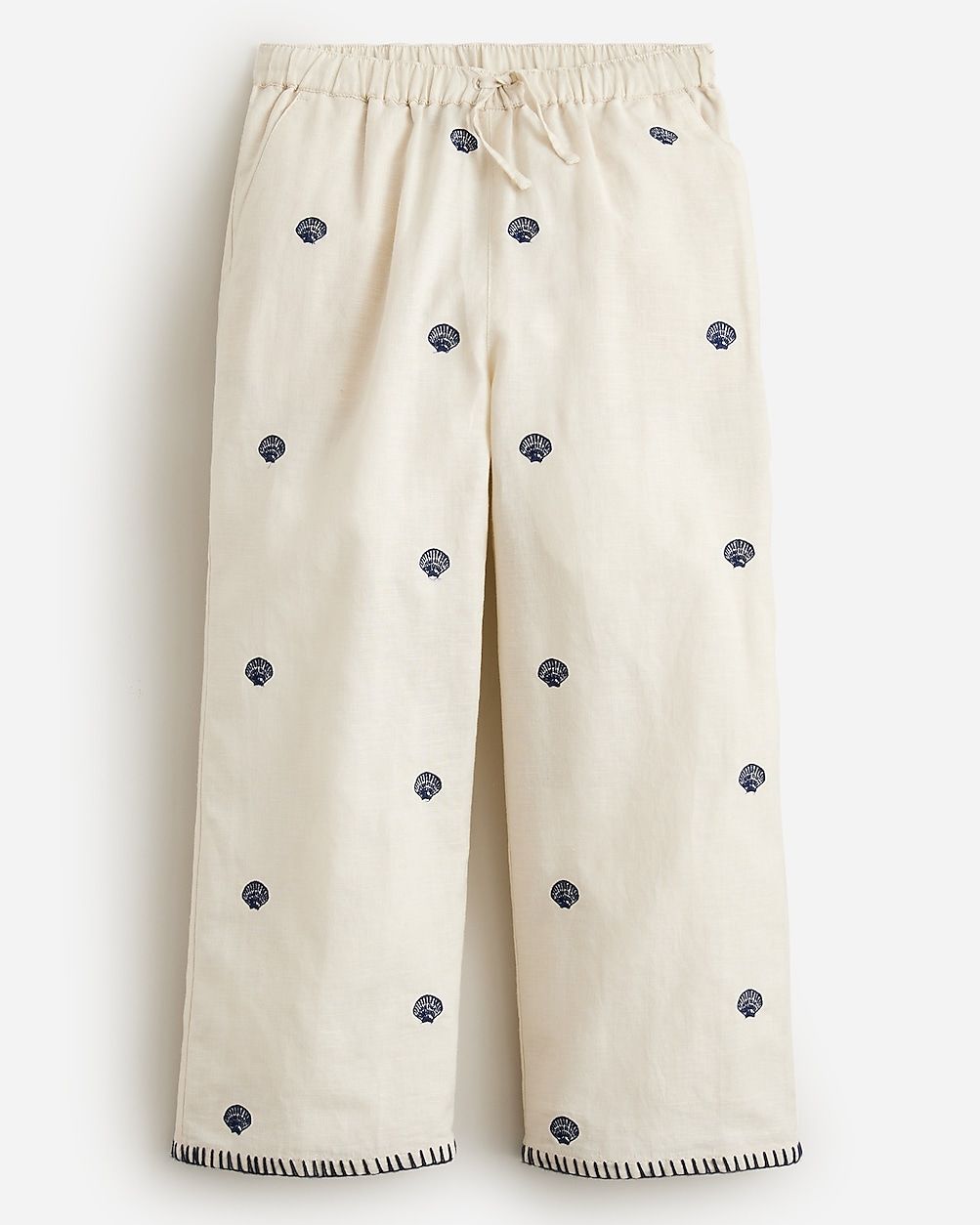 Girls' linen-cotton blend pant with embroidered seashells | J.Crew US