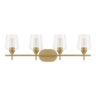 Hampton Bay Pavlen 33 in. 4-Lights Antique Brass Vanity Light with Clear Glass Shade GS-W041401BS... | The Home Depot