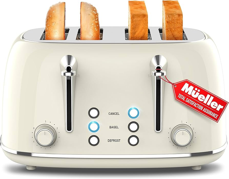 Mueller Retro Toaster 4 Slice with Extra Wide Slots Bagel, Defrost, and Cancel Function, 6 Browni... | Amazon (CA)