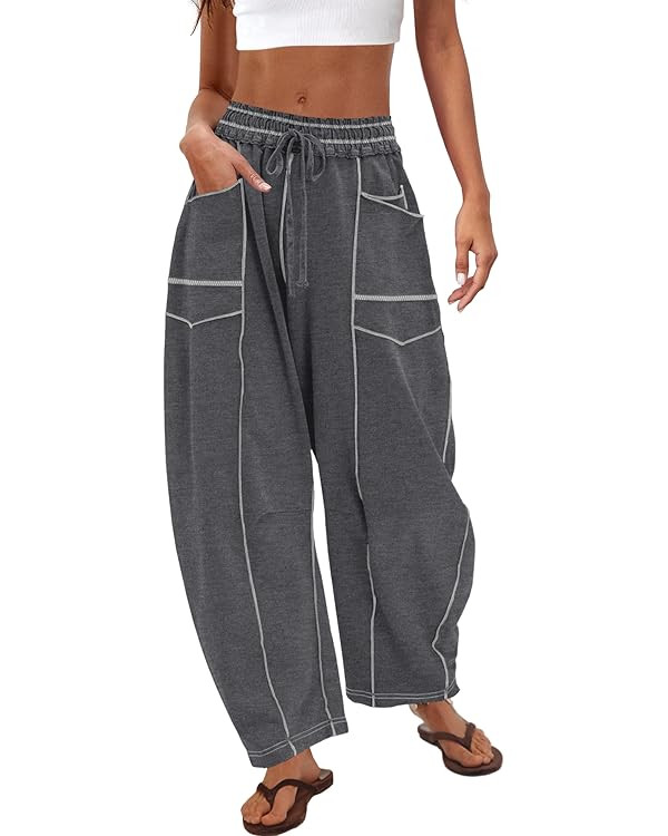 Nirovien Womens Barrel Sweatpants High Waisted Wide Leg Sweatpants Drawstring Lounge Baggy Pants ... | Amazon (US)