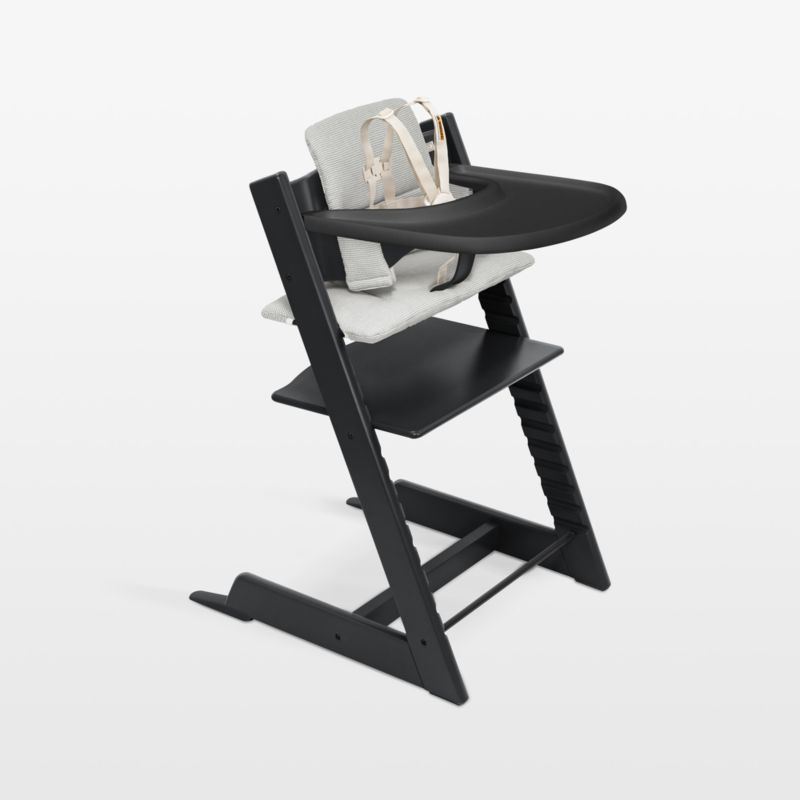 Stokke Tripp Trapp Complete Black Wood Baby High Chair with Nordic Grey Cushion and Stokke Tray |... | Crate & Barrel