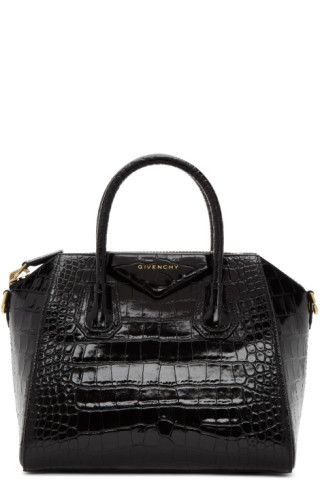 Black Croc Small Antigona Bag | SSENSE