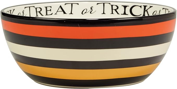 Spooky Halloween Deep Bowl – 110 oz. Large Ceramic Bowl with Colorful Stripes and 'Trick or Tre... | Amazon (US)