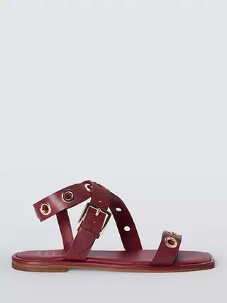 John Lewis Luxe Leather Eyelet Strappy Sandals, Rhubarb | John Lewis (UK)