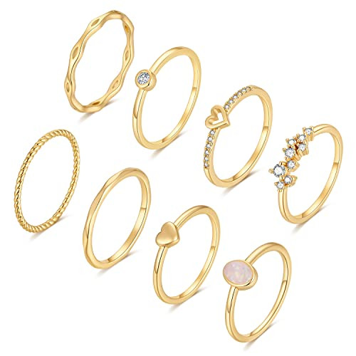 RLMOON 8-12PCS 14K Gold Stacking Ring Set for Women Dainty Thumb Stackable Rings Gold Heart CZ No... | Amazon (US)