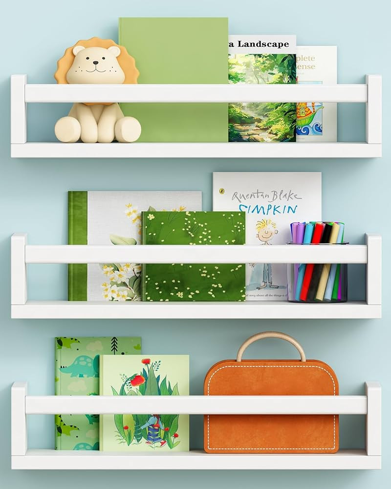 White Nursery Floating Book Shelves for Wall Set of 3, Kids Wall Shelves for Baby Room Bedroom, M... | Amazon (US)