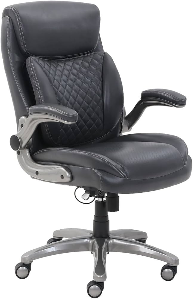 Amazon Basics Ergonomic Desk Office Chair, Flip-up Armrests, Adjustable Height, Grey Leather | Amazon (US)