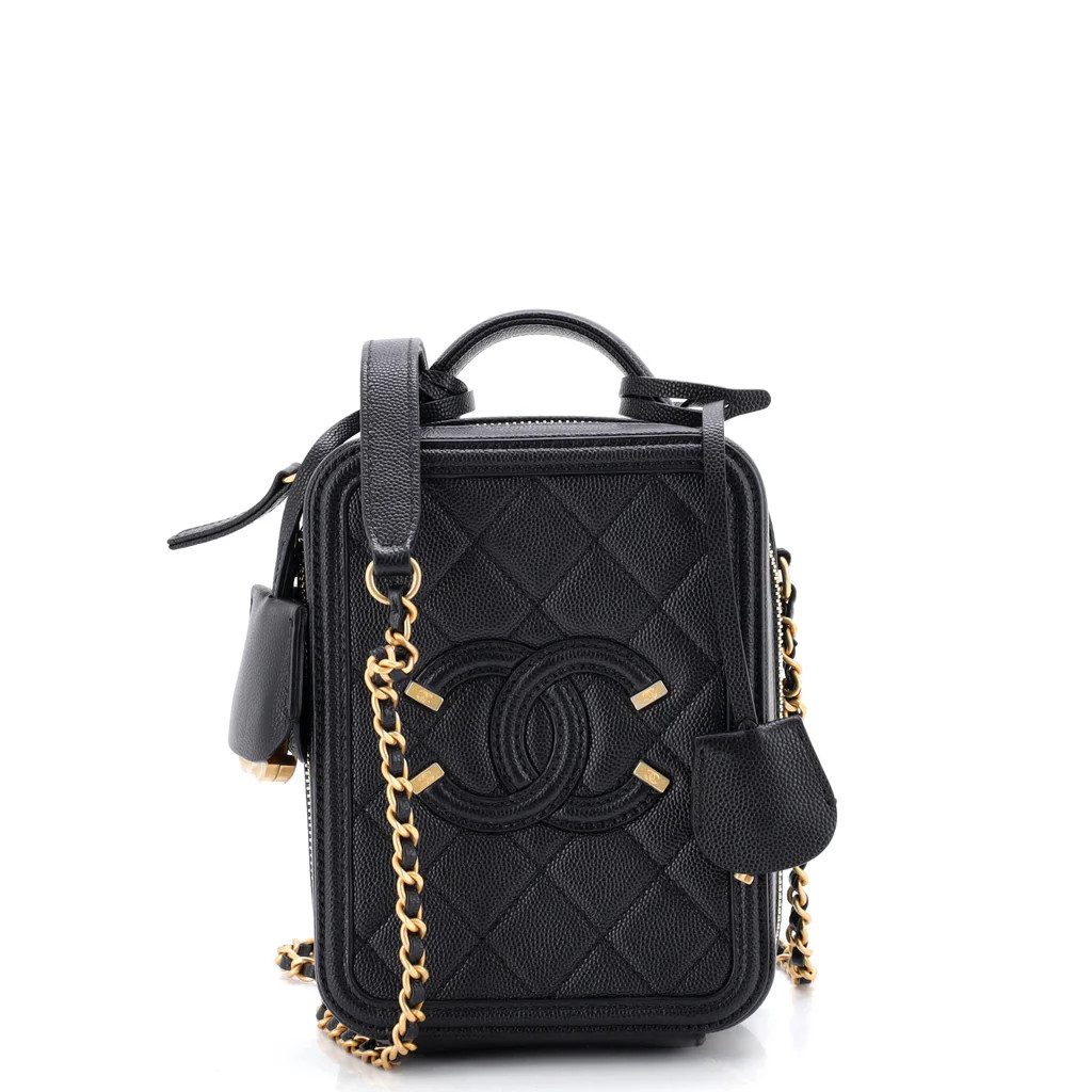Chanel Filigree Vertical Vanity Case Quilted Caviar Black 3836814 | Rebag