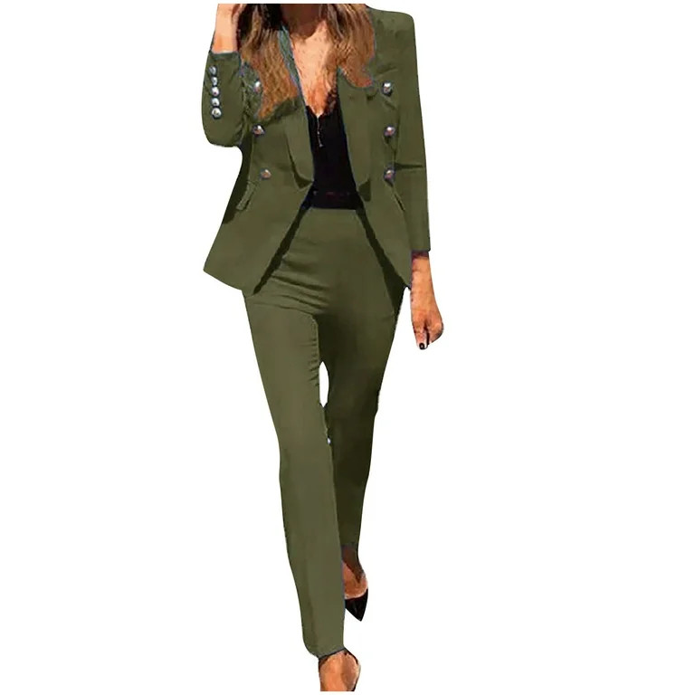 ICHUANYI Women's Long Sleeve Solid Suit Pants Casual Elegant Business Suit Sets | Walmart (US)