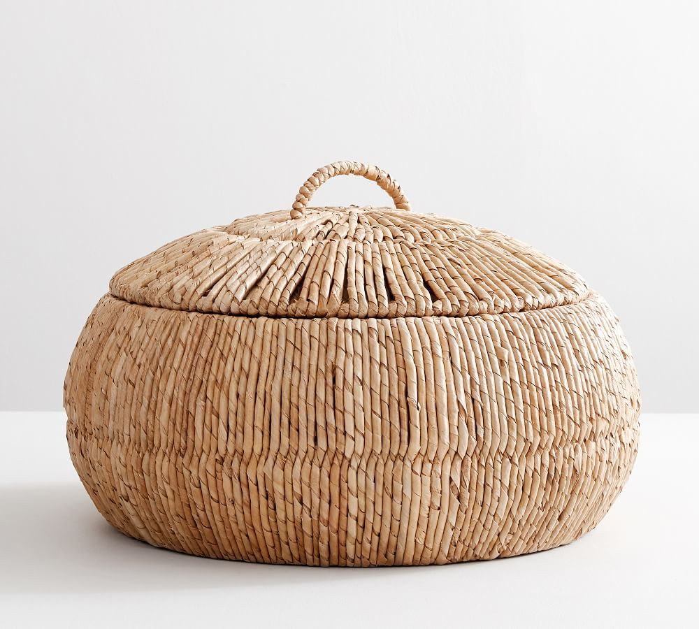 Malibu Round Lidded Basket Natural | Pottery Barn (US)