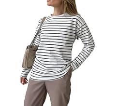 Nommo Women's Striped T-Shirt Long Sleeve Shirt Pullover Slim Fit Casual Top Loose Elegant Shirt ... | Amazon (US)