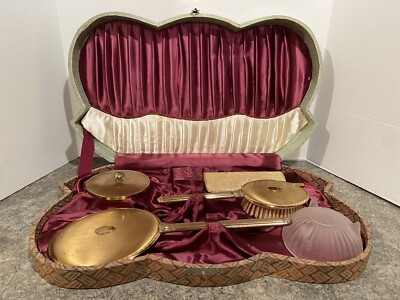 Seven Piece Large Gold/Brass Handle Vanity Dresser Set With Original Box Vintage  | eBay | eBay US