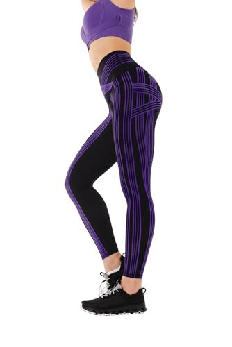 Fanka Powerband Resistance High Intensity Leggings for Women, High Compression Full Length Workout Yoga Pants,Black/Purple Sage，Medium | Amazon (US)