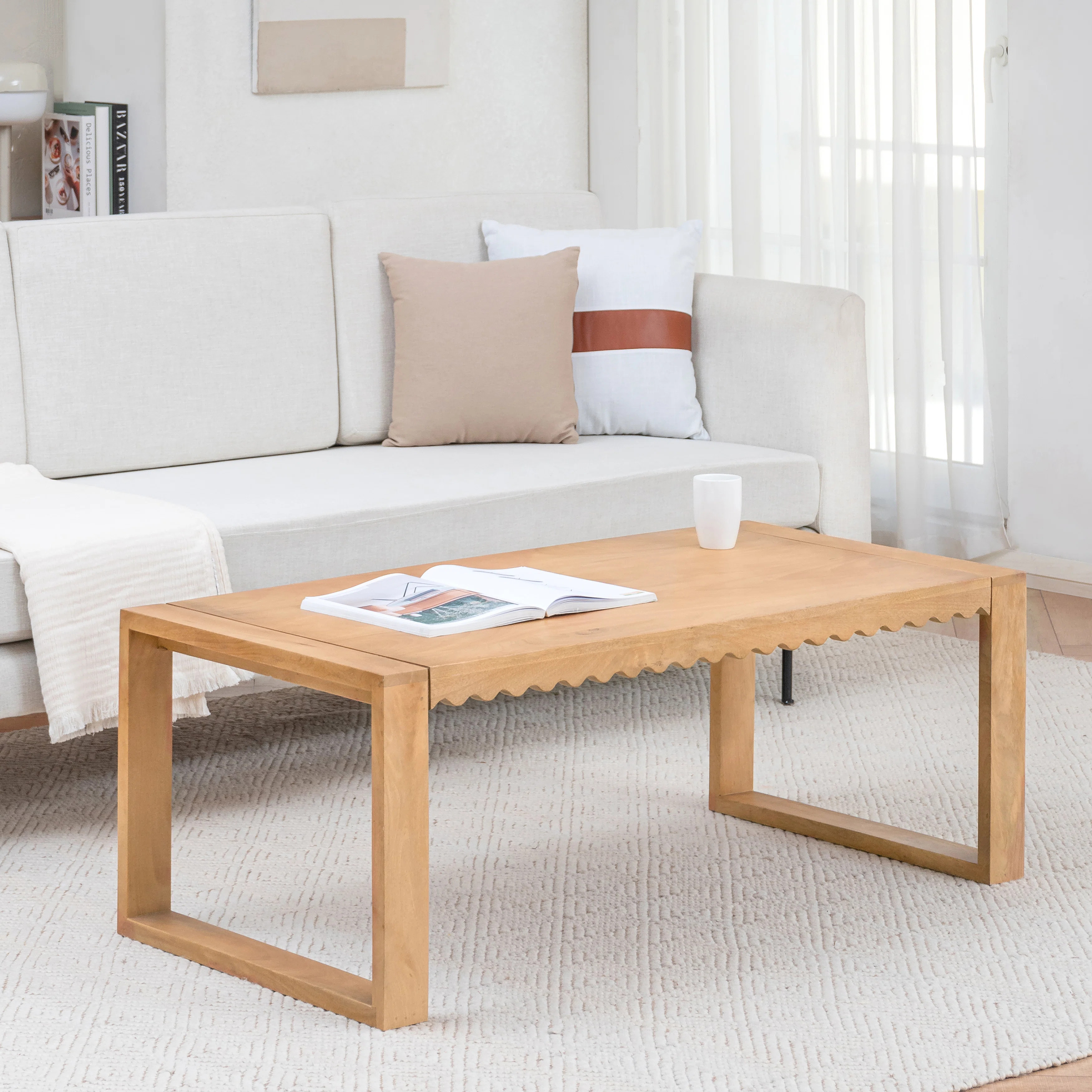 Leidesdorff 48" Solid Wood Rectangular Coffee Table with Scalloped Edges | Wayfair North America