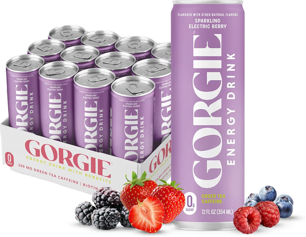 GORGIE Sugar Free Natural Energy Drinks, Wild Berry (12 Pack) - Healthy Energy Drinks - Natural C... | Amazon (US)
