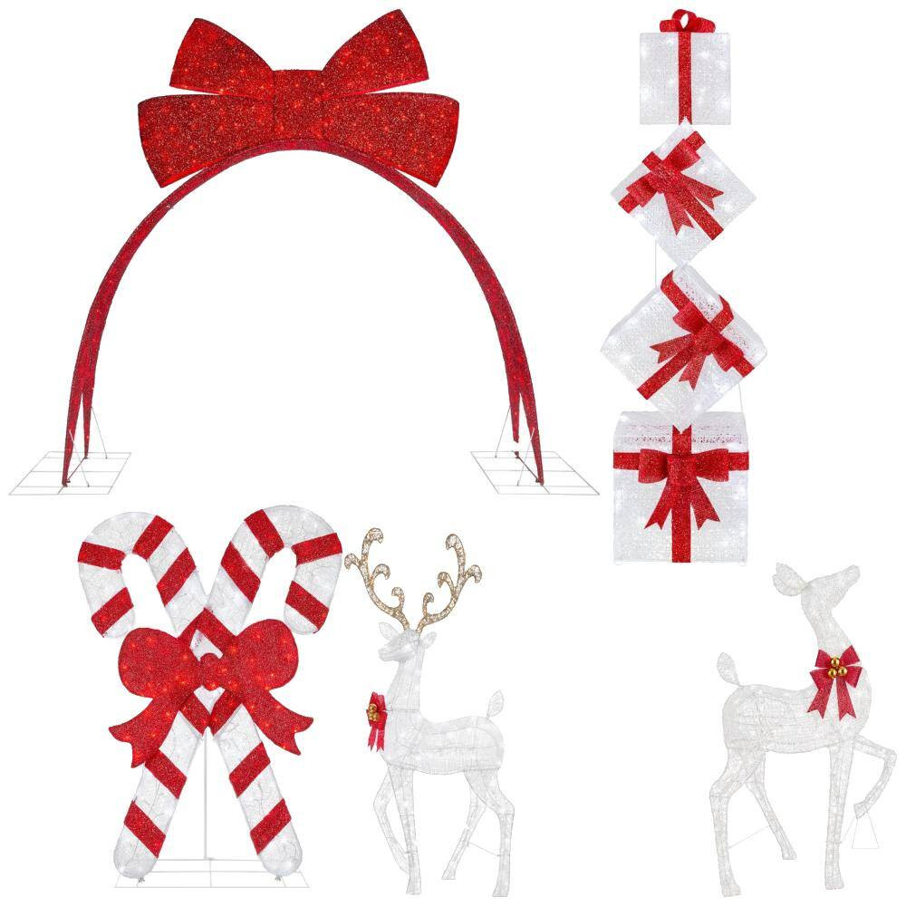 Home Accents Holiday Icicle Shimmer White and Red Yard Décor Bundle - The Home Depot | The Home Depot