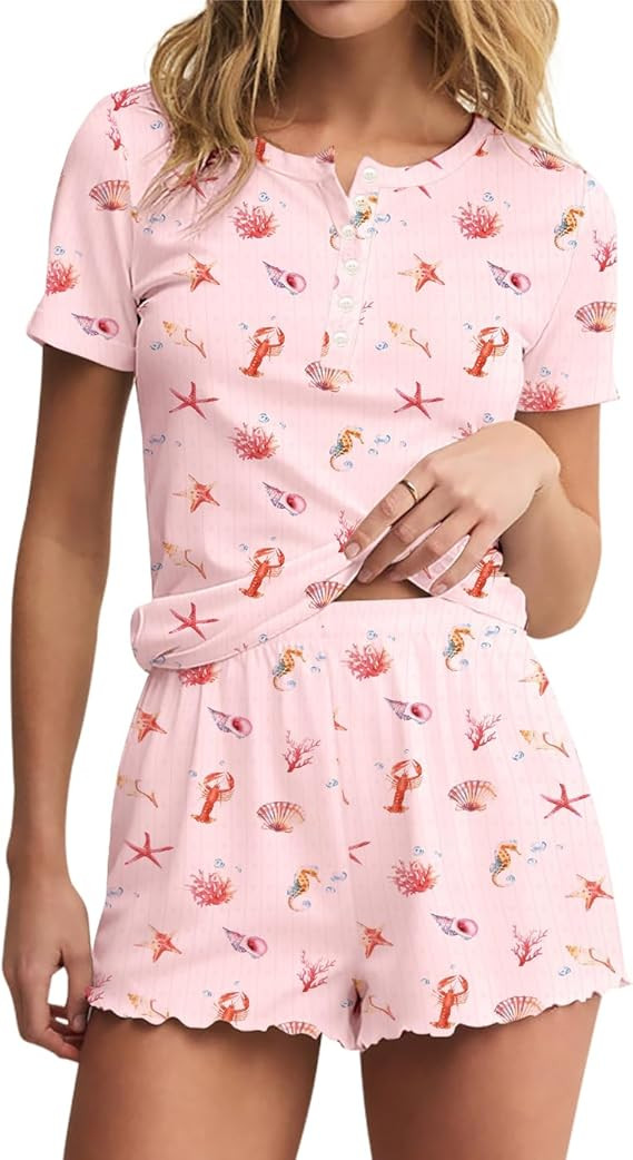 Lacozy Cute Pajama Sets for Women 2 Piece Short Sleeve Floral Print Button Shirt and Short Pj Set... | Amazon (US)
