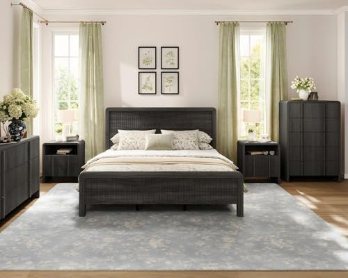 AMERLIFE 4-Piece Modern Fluted Bedroom Furniture Set, Including Wood Queen Size Bed Frame with He... | Amazon (US)