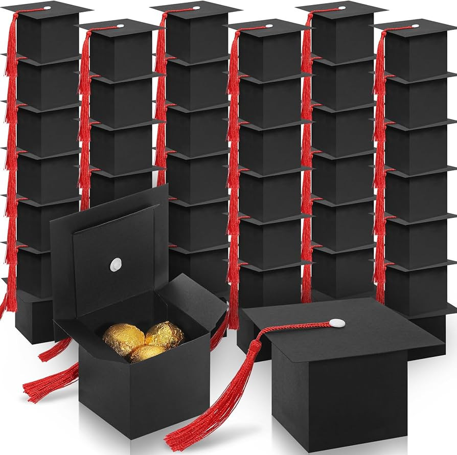 COTOPHER 100 Pcs Graduation Candy Boxes, Class of 2026 Graduation Cap Gift Boxes with Red Tassel,... | Amazon (US)