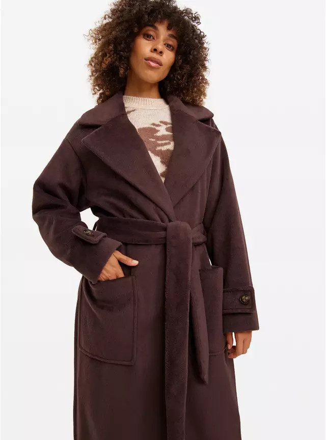 Brown Relaxed Wrap Coat 10 | Tu Clothing
