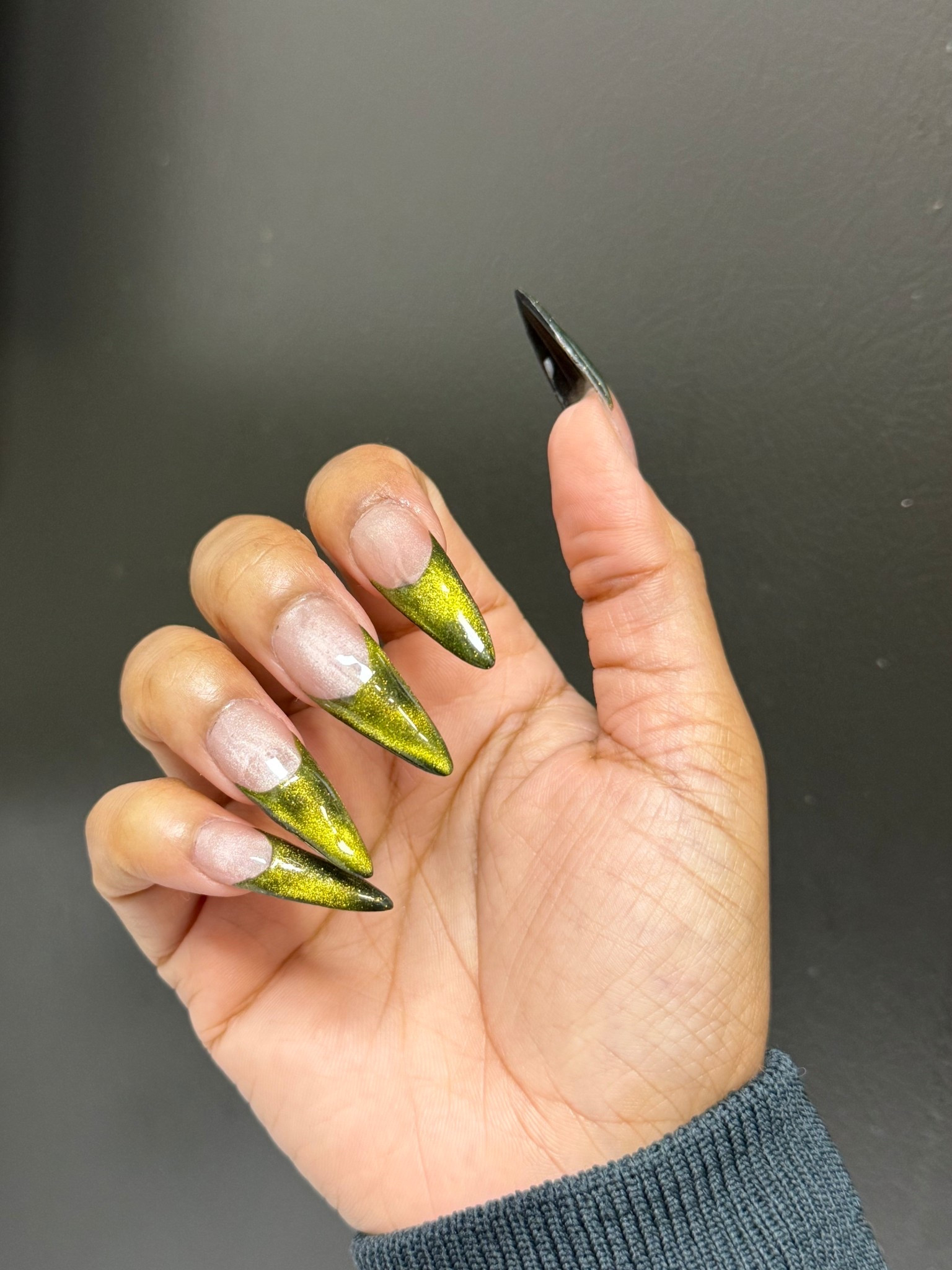 Green cat eye French tip gel x nail set 

#LTKselfcare #LTKBeauty