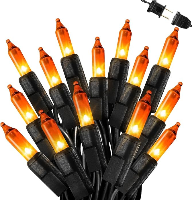 Orange Lights for Halloween 25FT 100 Count Incandescent Mini Christmas Lights Black Wire, Waterpr... | Amazon (US)