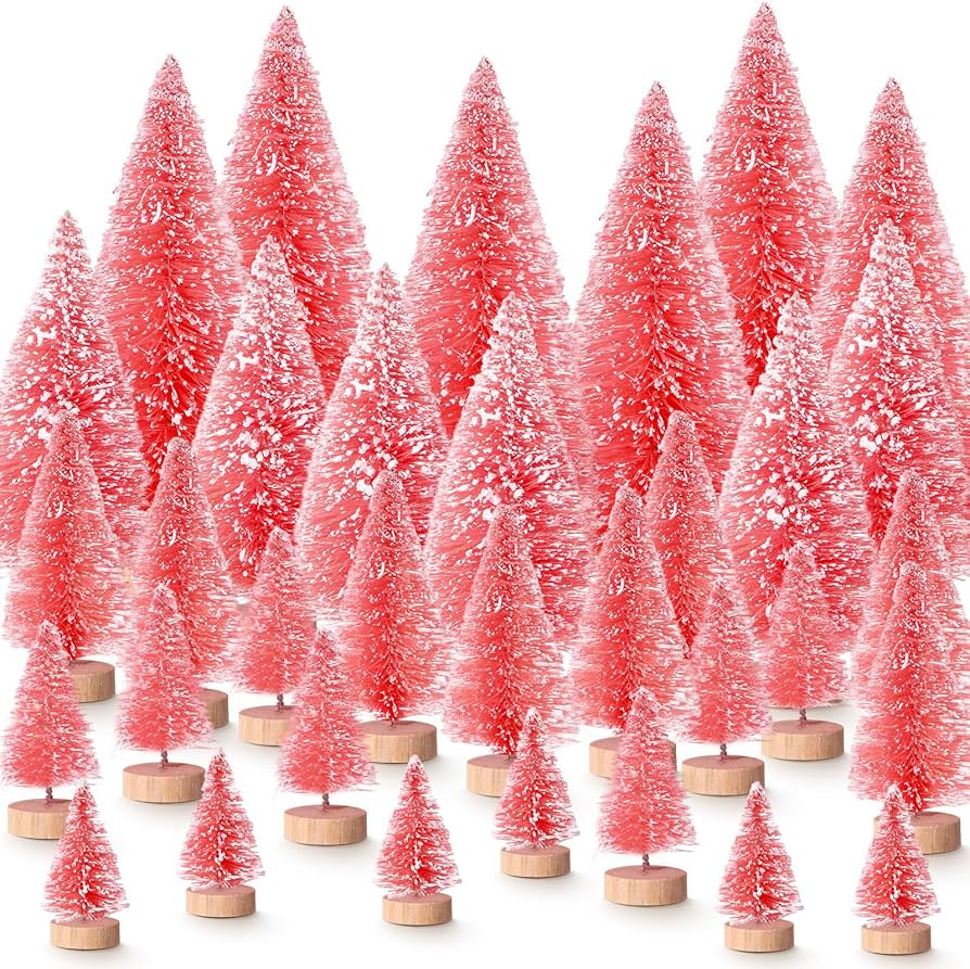 Suzile 30 Pcs Mini Christmas Trees Miniature Artificial Xmas Tree Bottle Brush Trees with Wooden ... | Amazon (US)